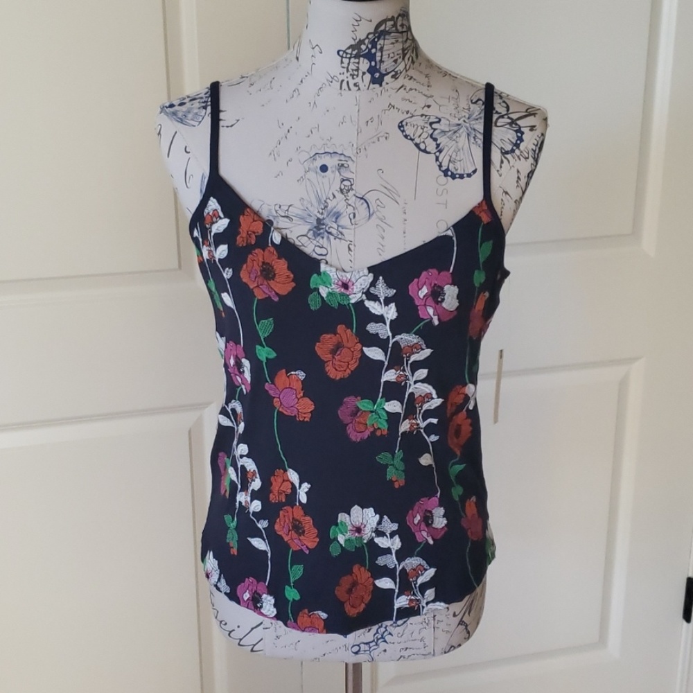 Navy embroidered tank